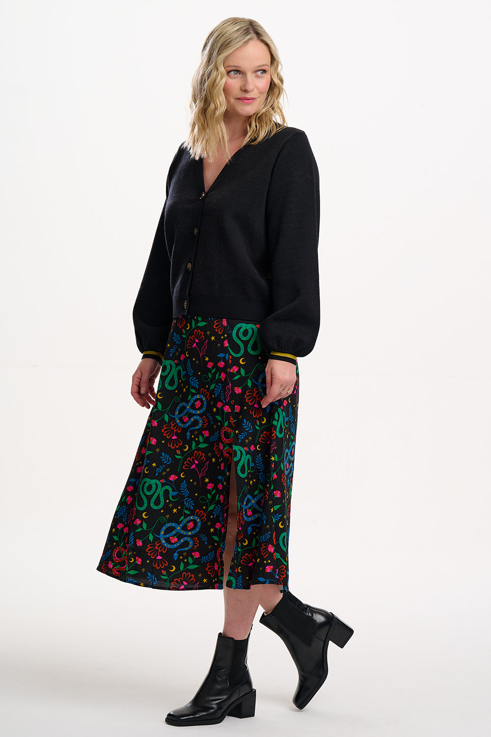Rosalind Skirt - Black, Snake Floral