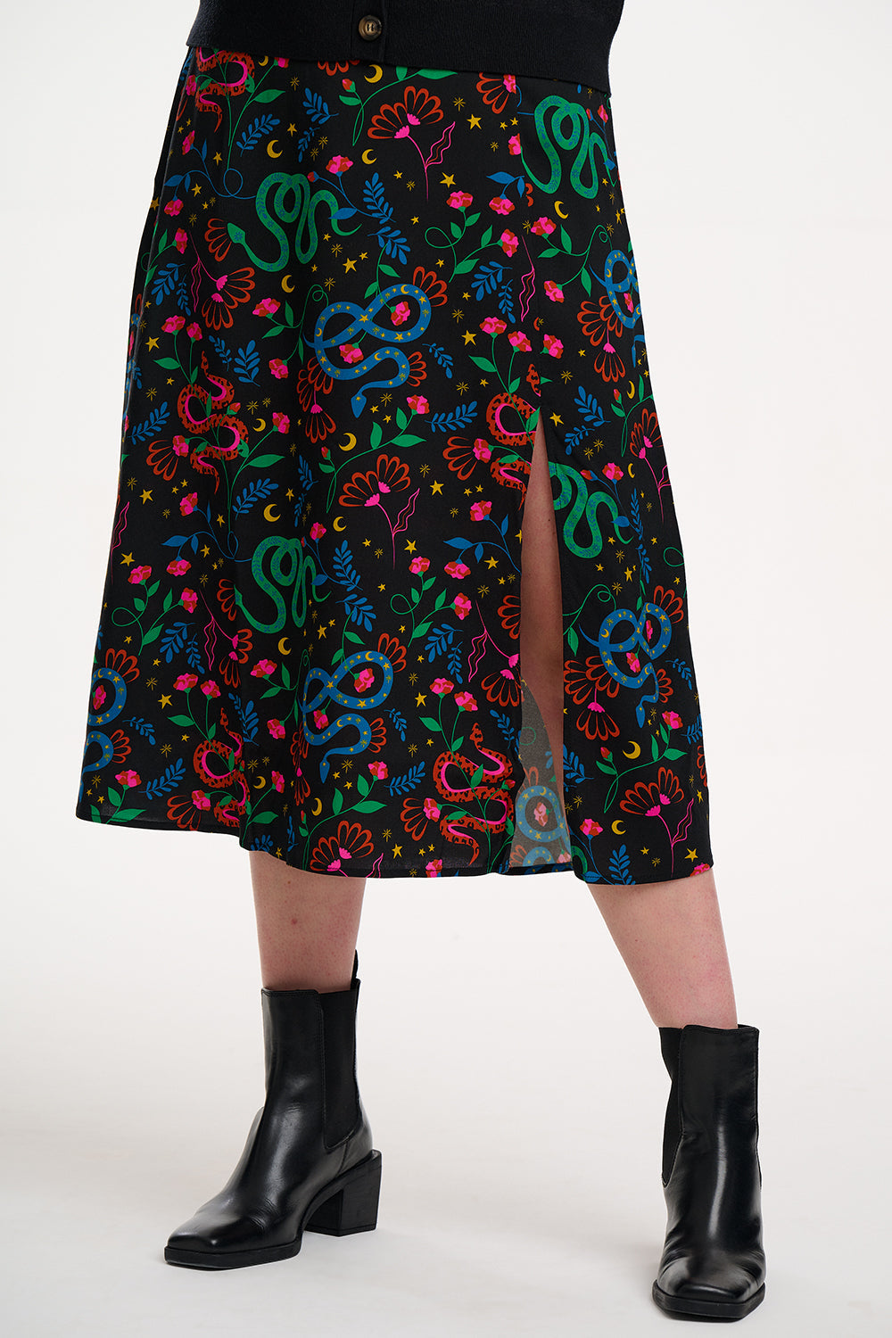 Rosalind Skirt - Black, Snake Floral