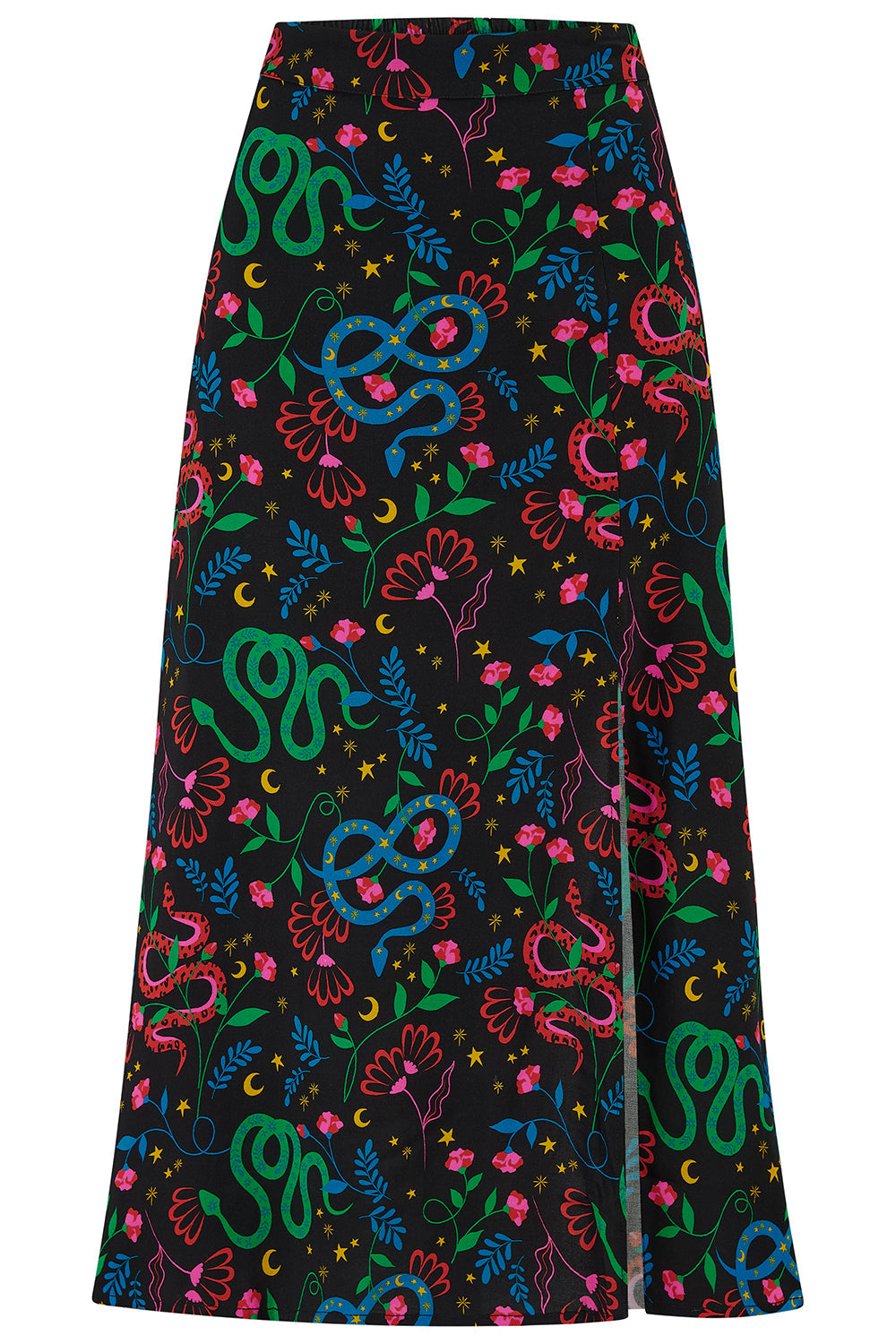 Rosalind Skirt - Black, Snake Floral