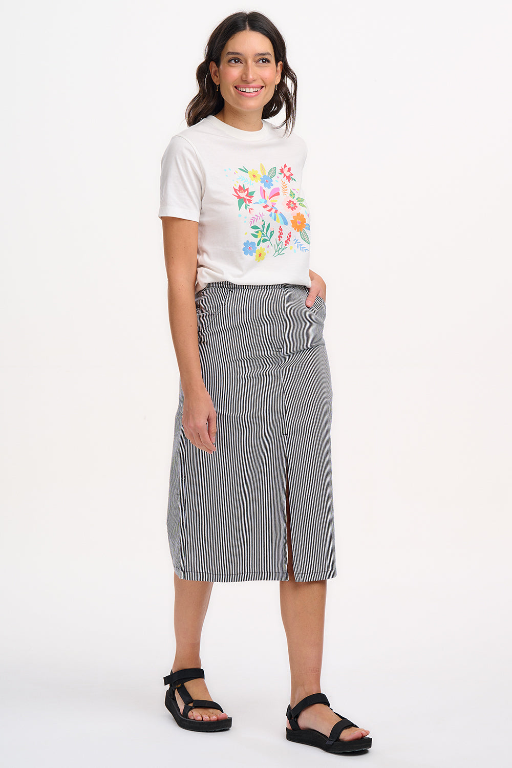 Amaya Midi Skirt - Monochrome Stripe