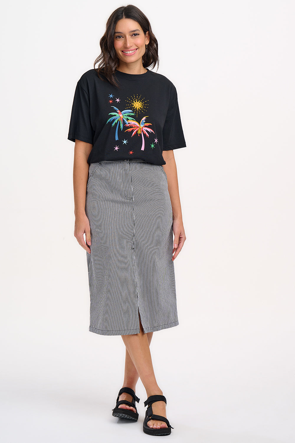 Amaya Midi Skirt - Monochrome Stripe