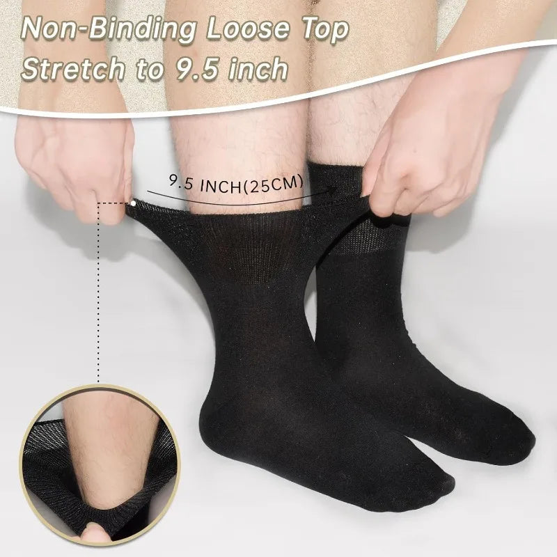 12 pairs of diabetic socks, with elastic cuffs, non-binding tops, extra loose and breathable design for comfortable