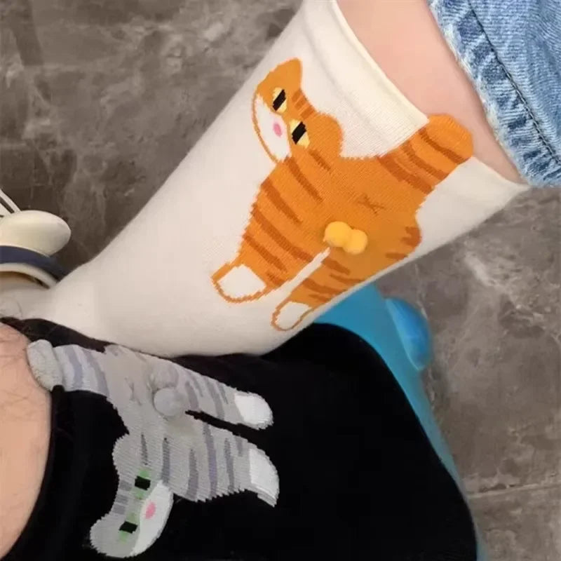 Women's Cute Funny Cat Ins Korean Mid-tube Socks Three-dimensional Ball Creative Socks Gift for Cat Lovers Soft Cotton Socks