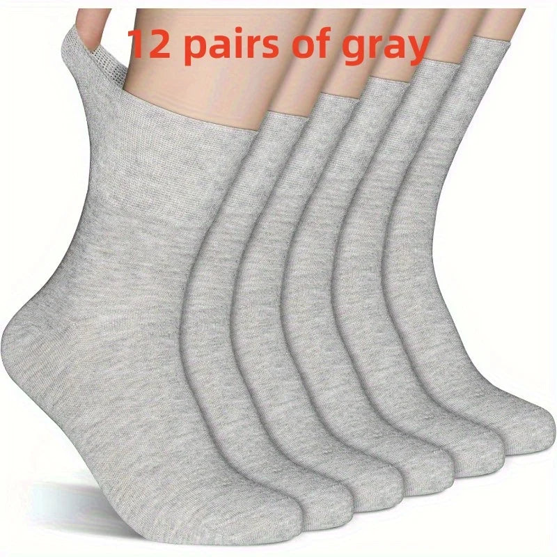 12 pairs of diabetic socks, with elastic cuffs, non-binding tops, extra loose and breathable design for comfortable
