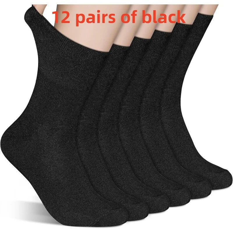 12 pairs of diabetic socks, with elastic cuffs, non-binding tops, extra loose and breathable design for comfortable