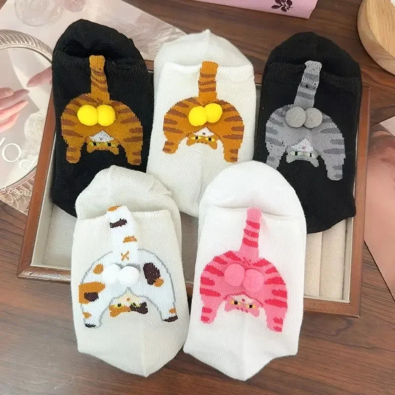 Women's Cute Funny Cat Ins Korean Mid-tube Socks Three-dimensional Ball Creative Socks Gift for Cat Lovers Soft Cotton Socks