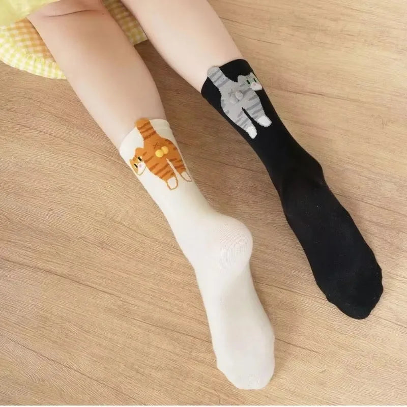 Women's Cute Funny Cat Ins Korean Mid-tube Socks Three-dimensional Ball Creative Socks Gift for Cat Lovers Soft Cotton Socks