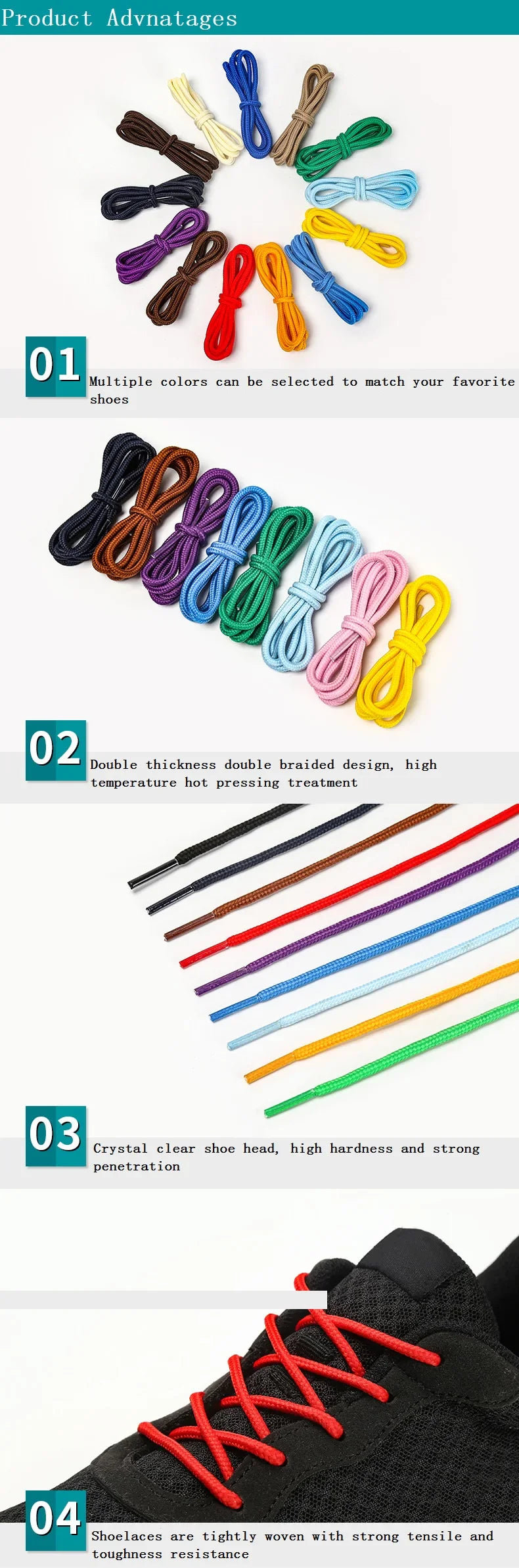 Unisex Round Shoelaces Colorful Hiking Sneakers Shoelace Black Shoe Laces Fits All Shoes Fashion Sport Boots Lacets Shoestrings