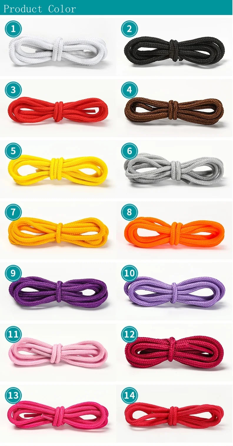 Unisex Round Shoelaces Colorful Hiking Sneakers Shoelace Black Shoe Laces Fits All Shoes Fashion Sport Boots Lacets Shoestrings