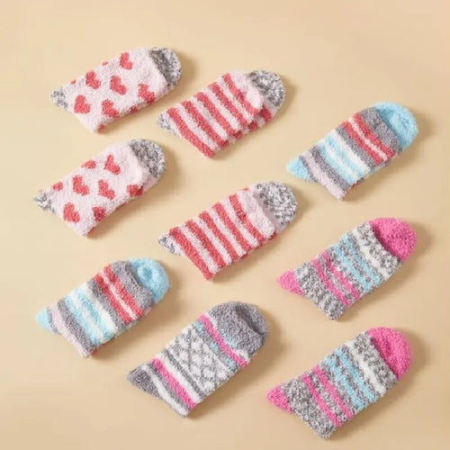 2/6 Pair Autumn Winter Coral Velvet Socks Sweet Cute Colorful Striped Love Heart Thick Keep Warm Socks Lovely Home Floor Sleep Socks
