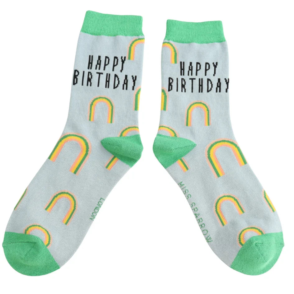 Birthday Rainbows Bamboo Socks Duck Egg