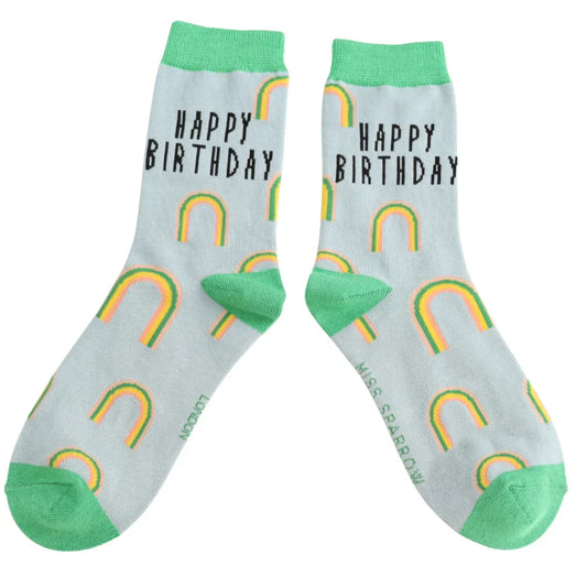 Birthday Rainbows Bamboo Socks Duck Egg
