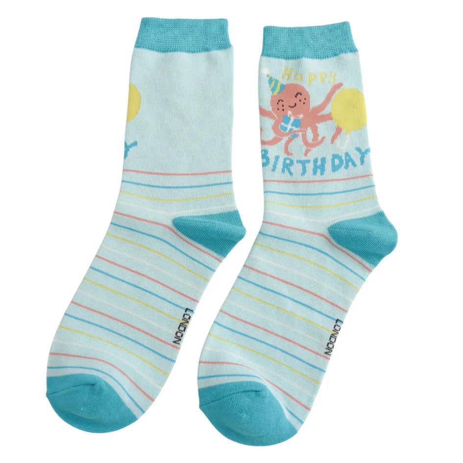 Birthday Octopus Bamboo Socks Aqua