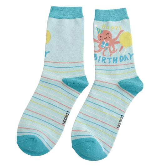 Birthday Octopus Bamboo Socks Aqua