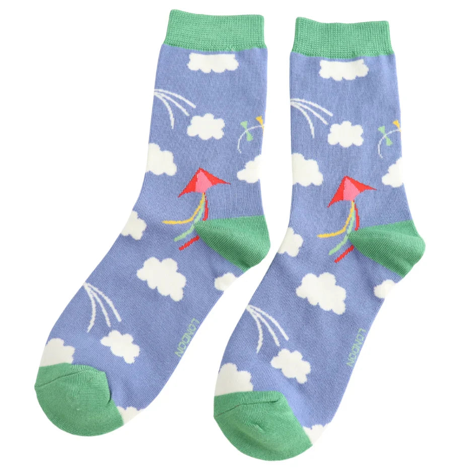 Kites and Clouds Bamboo Socks Denim