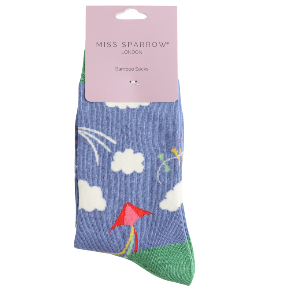 Kites and Clouds Bamboo Socks Denim