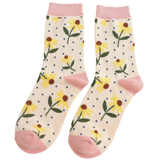 Sunflowers Bamboo Socks Cream