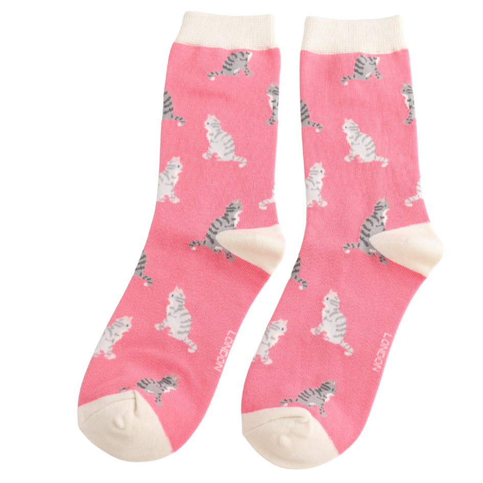 Tabby Cats Bamboo Socks Pink