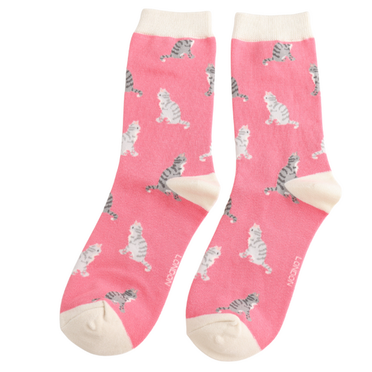 Tabby Cats Bamboo Socks Pink