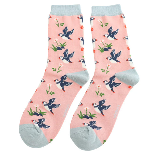 Cool Puffins Bamboo Socks Dusky Pink
