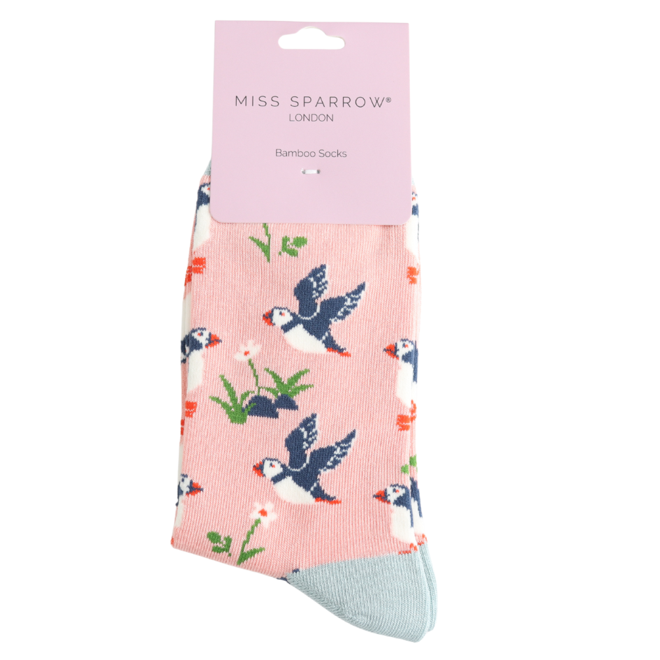 Cool Puffins Bamboo Socks Dusky Pink