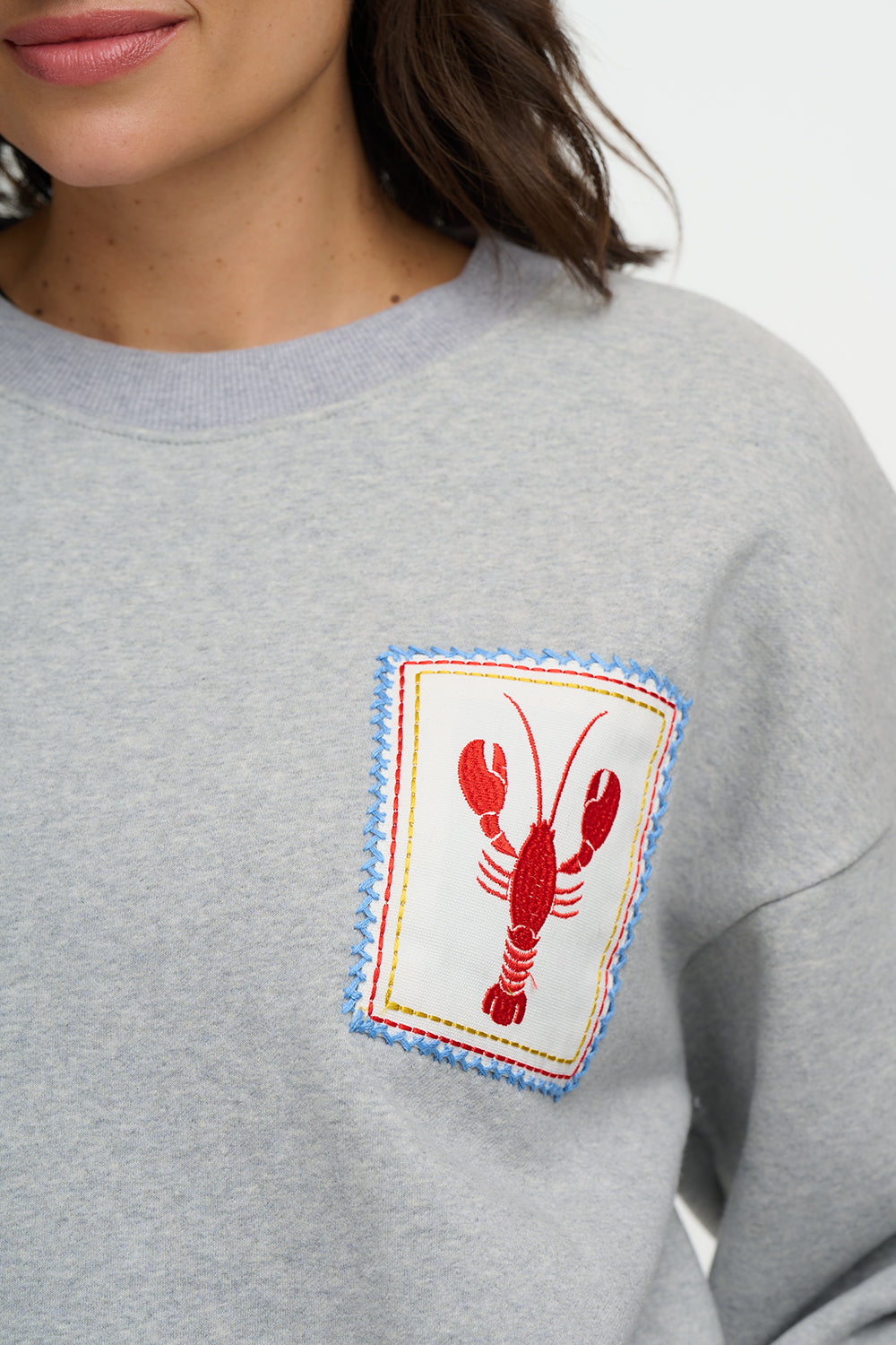 Eadie Relaxed Sweatshirt - Grey Marl, Lobster