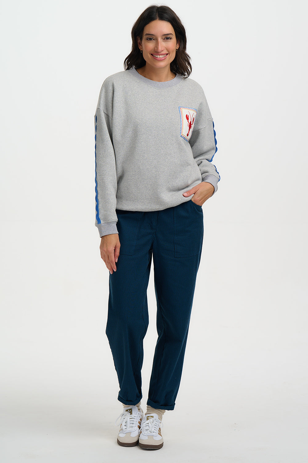 Eadie Relaxed Sweatshirt - Grey Marl, Lobster