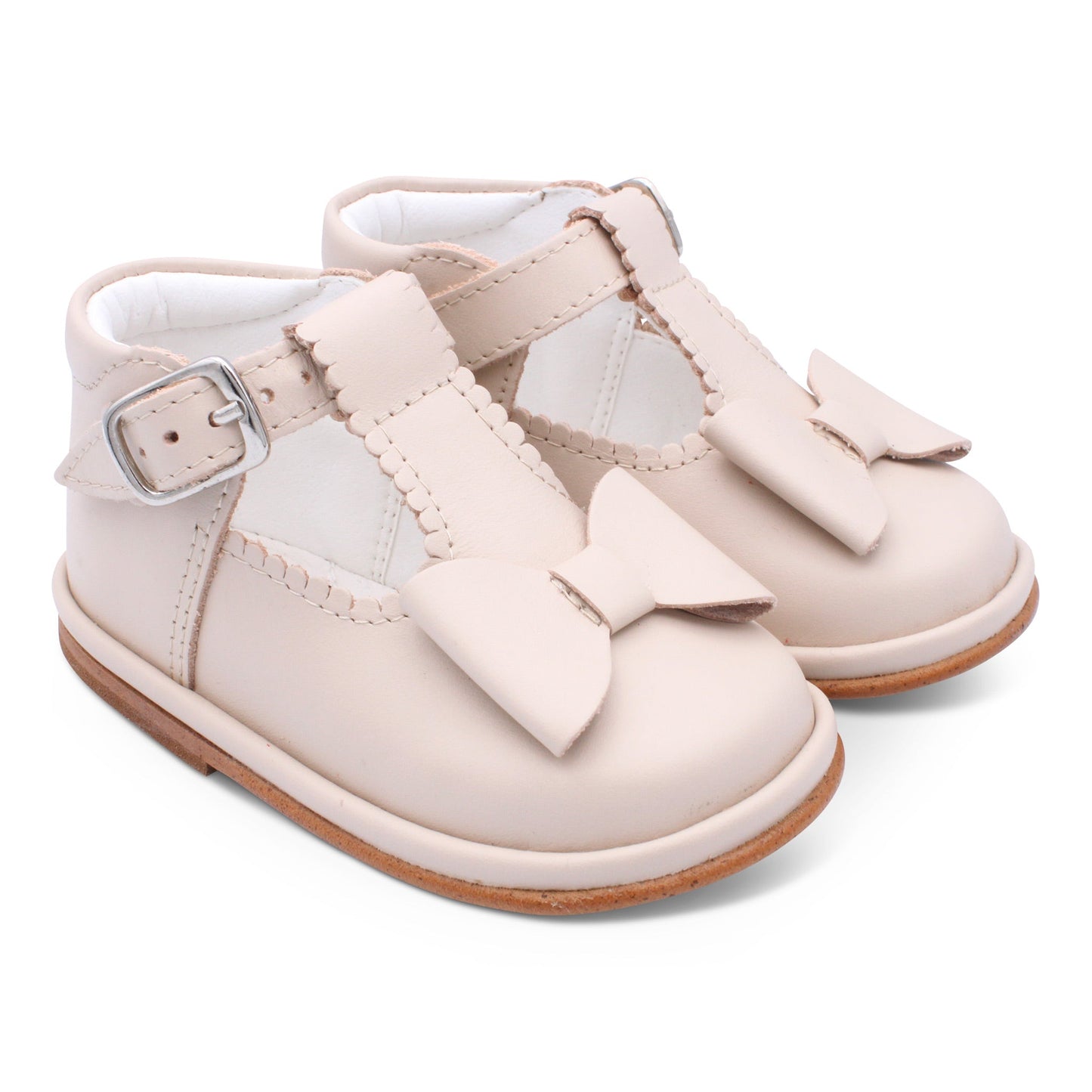 'Sabina' Girls Nude Leather T-Bar Shoes
