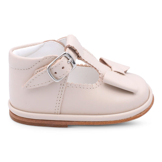 'Sabina' Girls Nude Leather T-Bar Shoes
