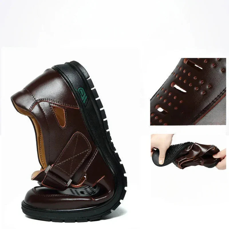 Men Sandal Summer Hollow Non-slip Casual Pu Leather Sandals for Men Fashion Lighted Breathable Beach Slippers Classic Dad Sandal