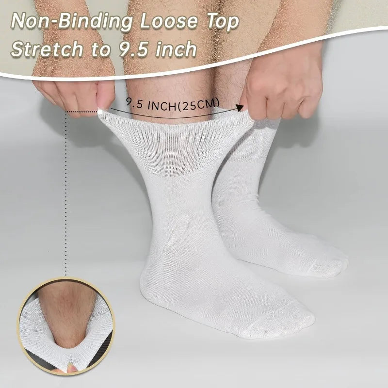 12 pairs of diabetic socks, with elastic cuffs, non-binding tops, extra loose and breathable design for comfortable