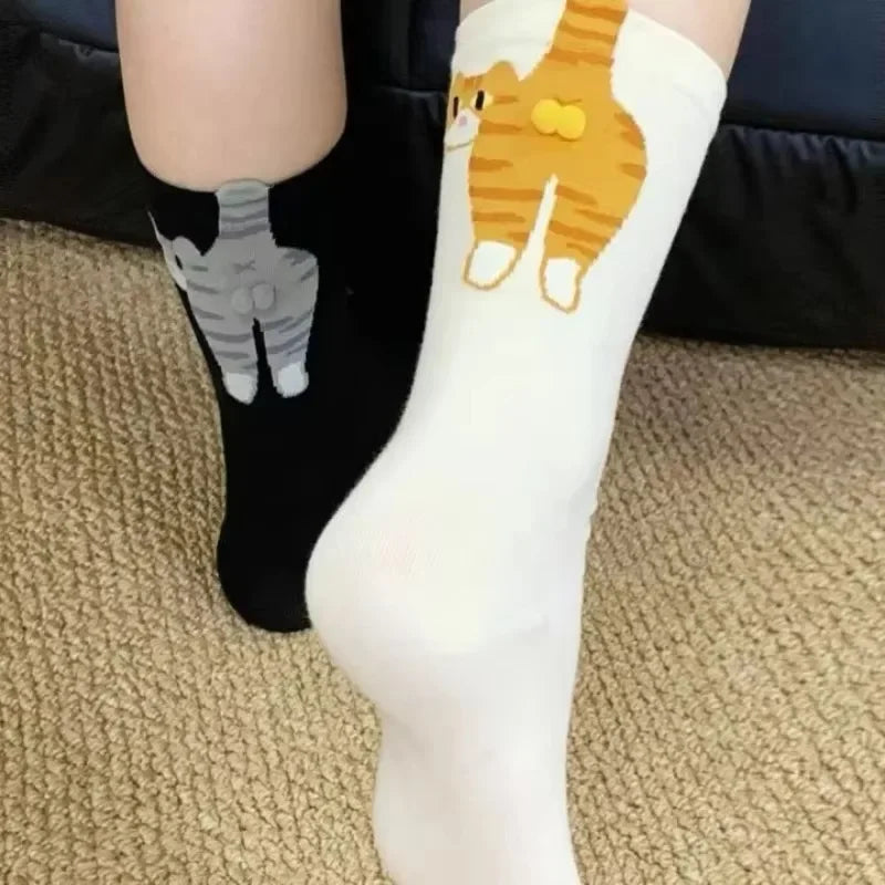Women's Cute Funny Cat Ins Korean Mid-tube Socks Three-dimensional Ball Creative Socks Gift for Cat Lovers Soft Cotton Socks