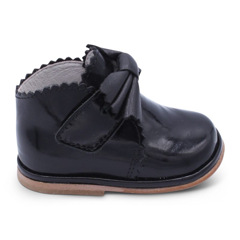 'Sharon' Girls Black Patent Velcro Boots