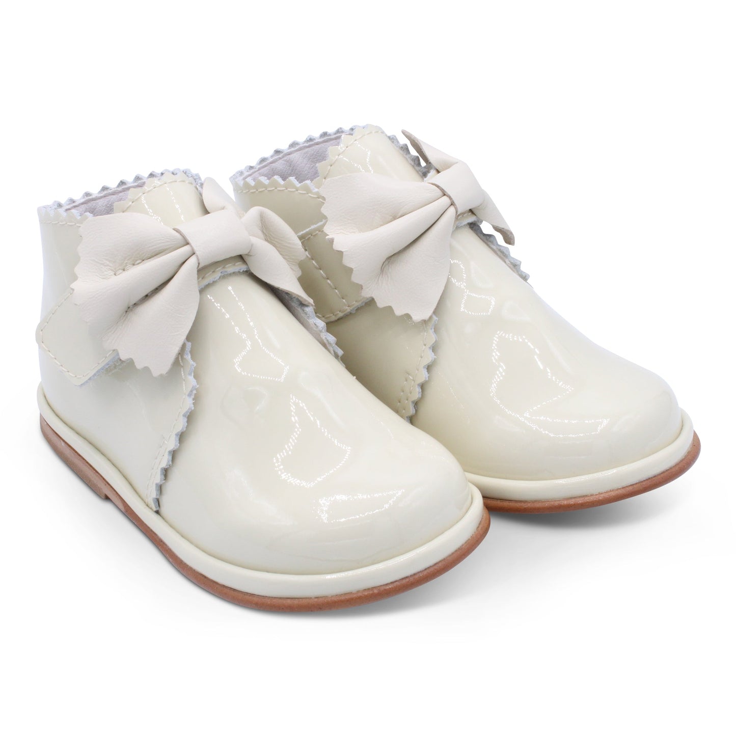'Sharon' Girls Ivory Patent Velcro Boots