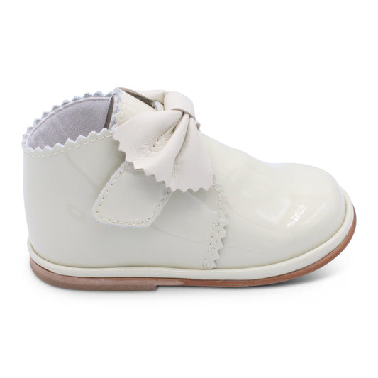 'Sharon' Girls Ivory Patent Velcro Boots