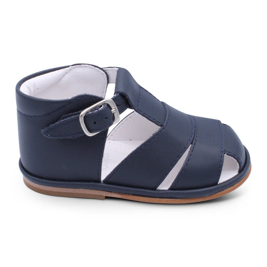 'Silvio' Boys Navy Leather T-Bar Sandals
