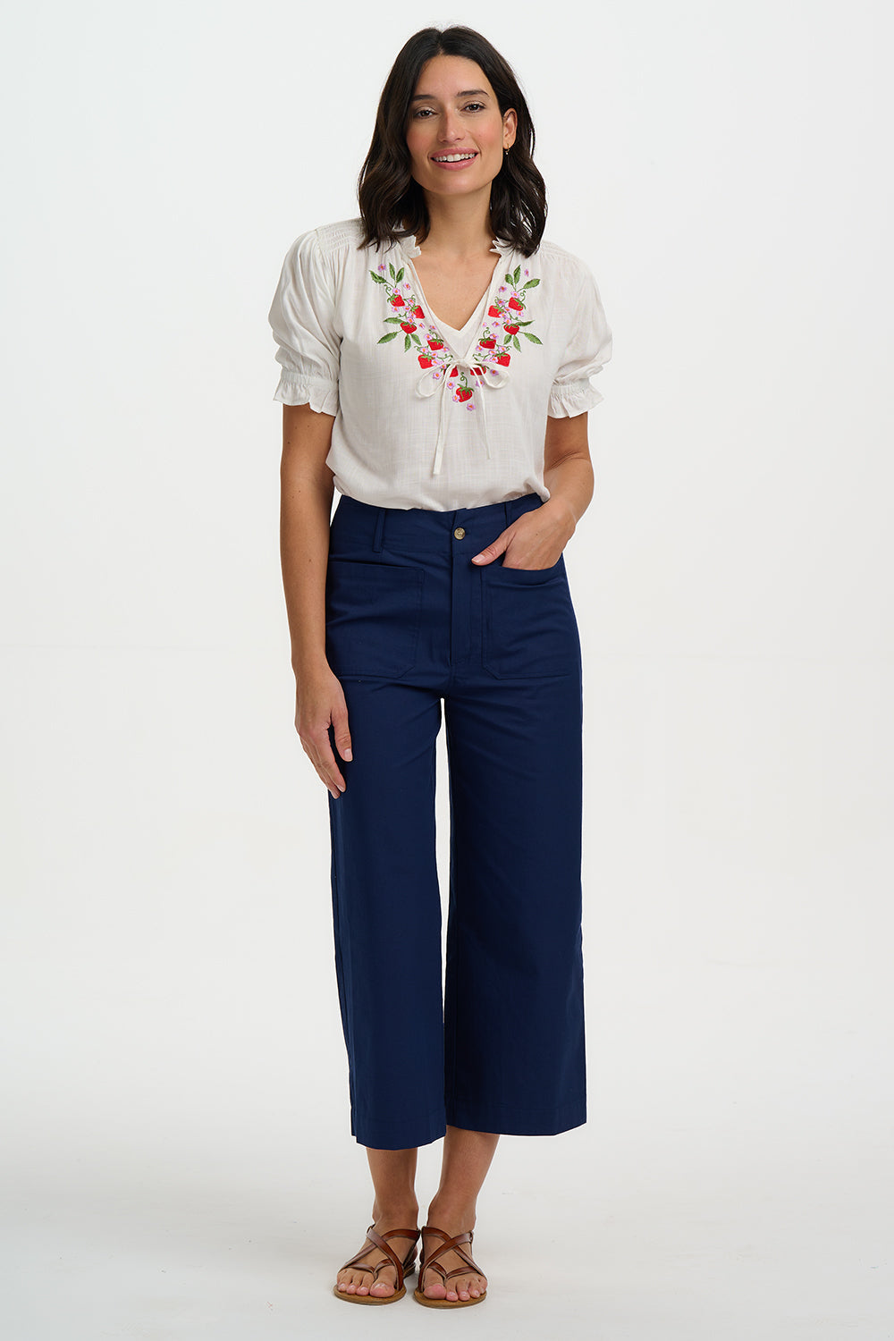 Angelique Shirred Top - Off White, Wild Strawberry