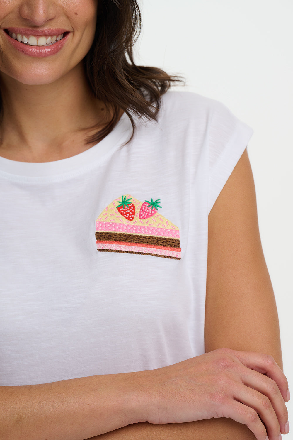 Chrissy Relaxed Tank T-Shirt - White, Cake