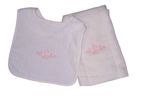 Monogrammed Terry Bib and Burp Set
