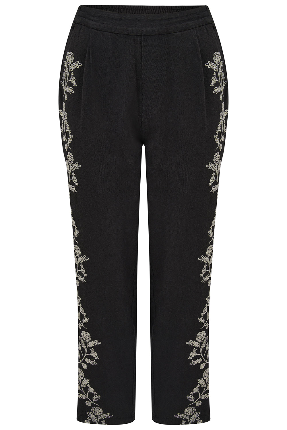 Calista Trousers - Black, Ecru Floral
