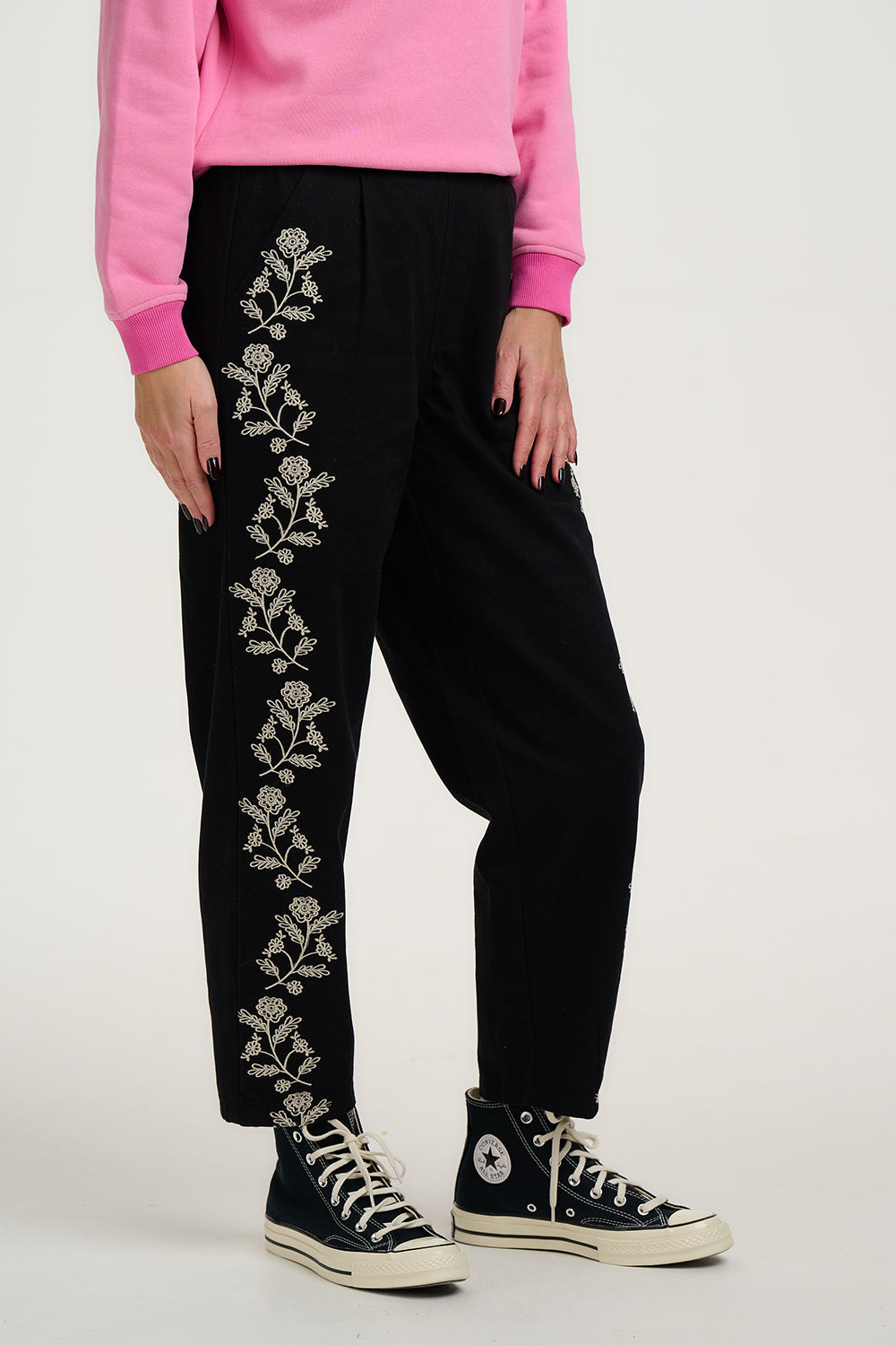 Calista Trousers - Black, Ecru Floral