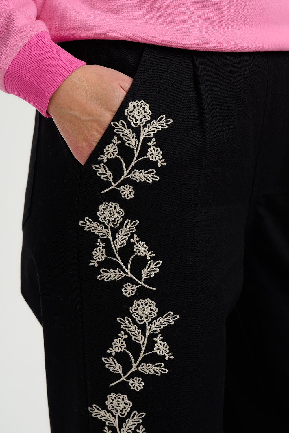 Calista Trousers - Black, Ecru Floral