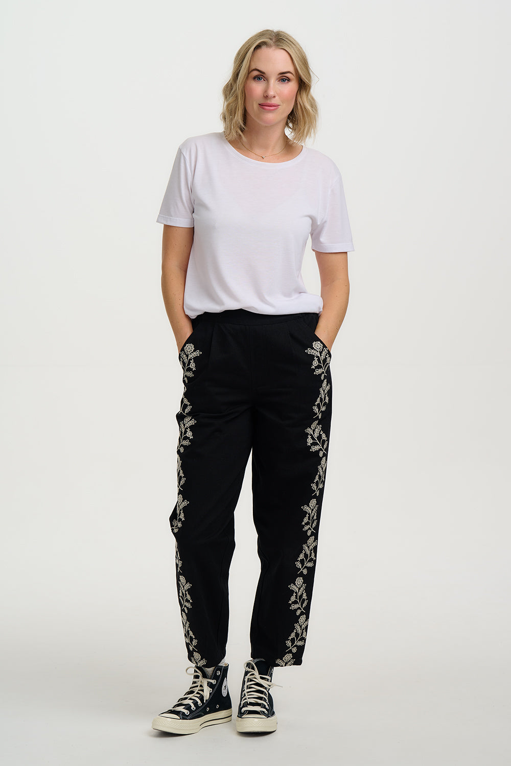 Calista Trousers - Black, Ecru Floral