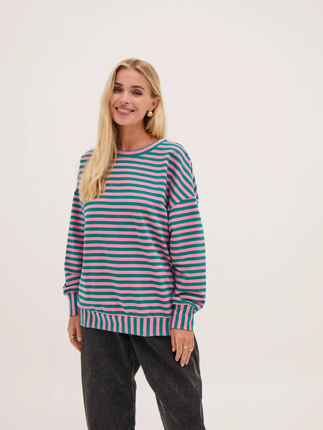 Zara Stripe Super Soft Lightweight Sweatshirt - Pink and Green