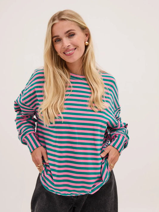 Zara Stripe Super Soft Lightweight Sweatshirt - Pink and Green