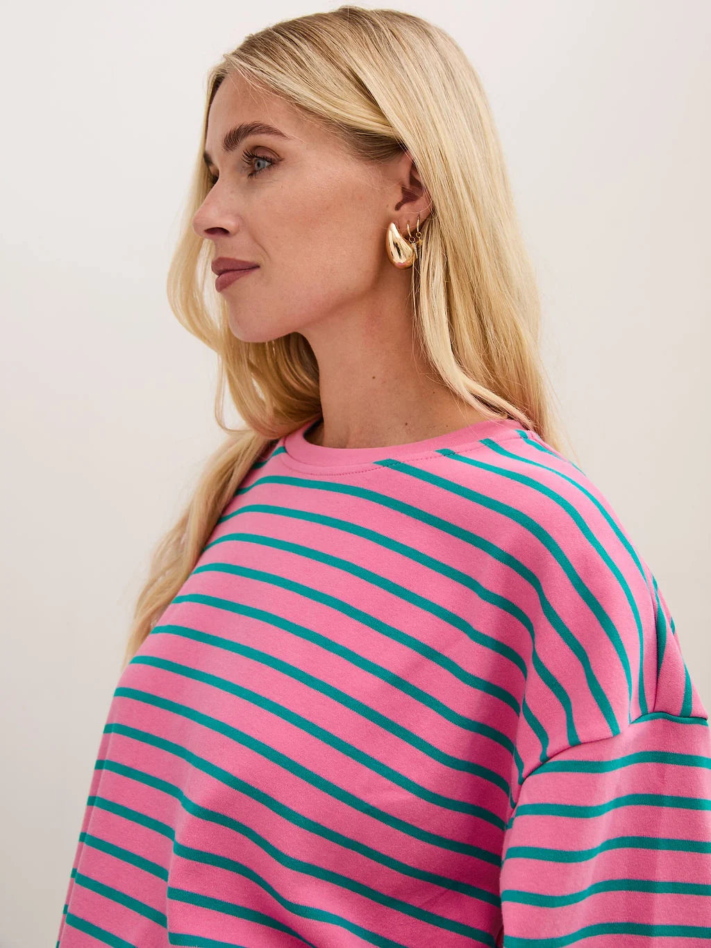 Sara Stripe Cotton T-Shirt - Pink and Green