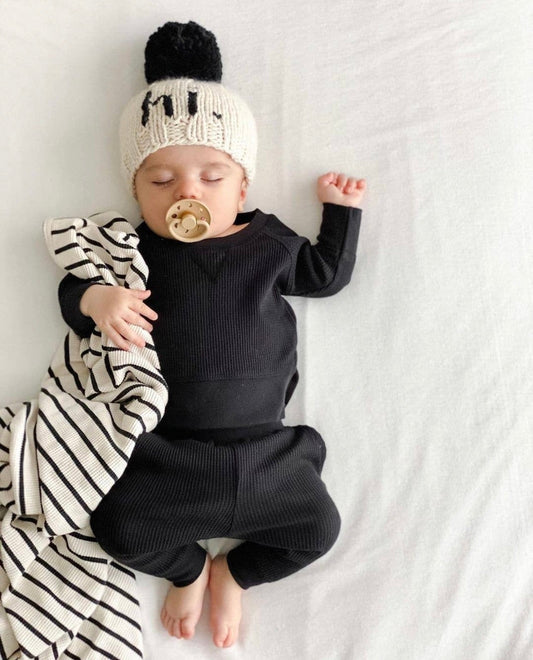 Hi. Cream with Black Knit Baby Beanie Hat
