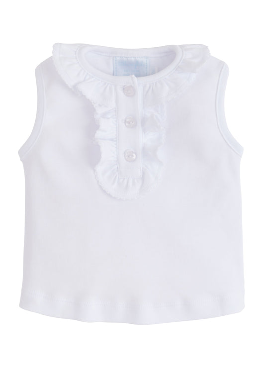 White Ruffled Henley Top by Little English