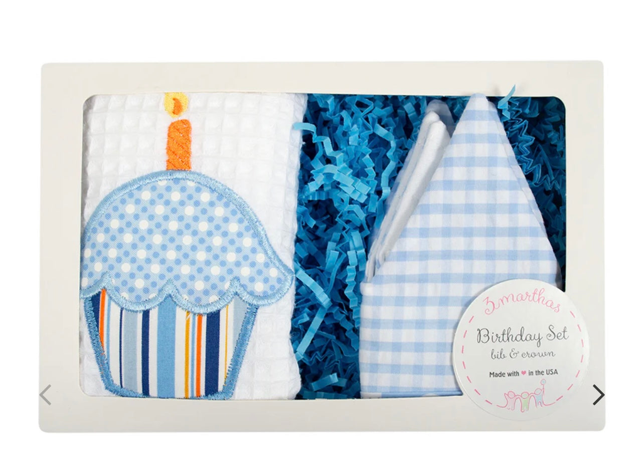 Birthday Bib and Crown set Blue from 3 Martha’s