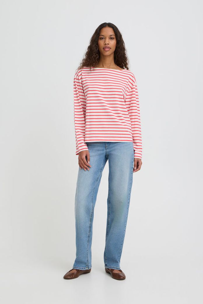 Ihmira Boatneck Top - Long Sleeve Teaberry Stripe